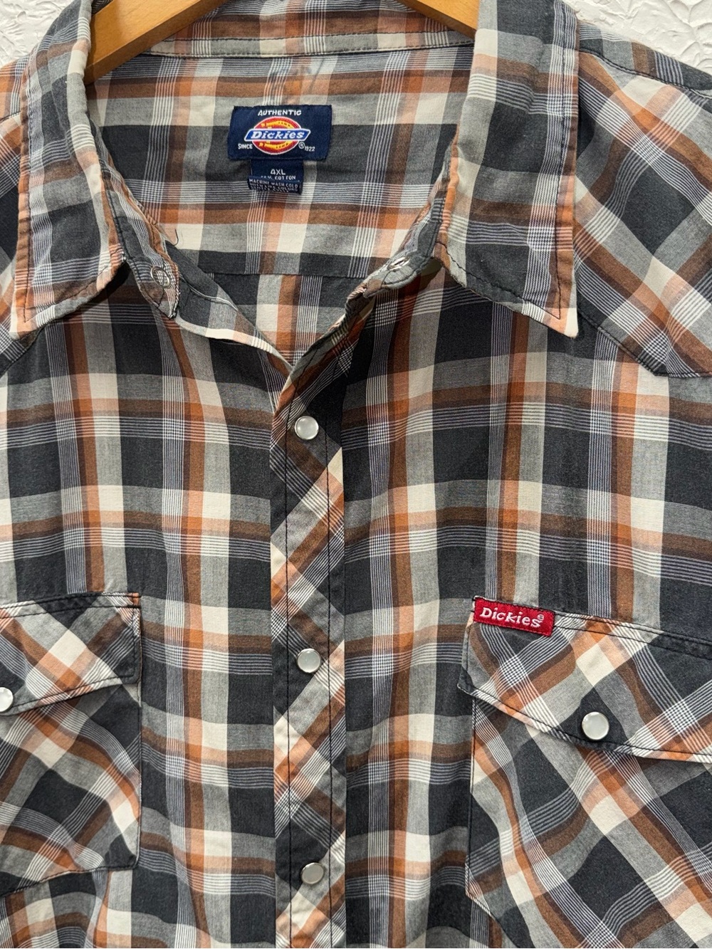 Dickies Men's Plaid Button-Down Shirt in Black, Brown & White
